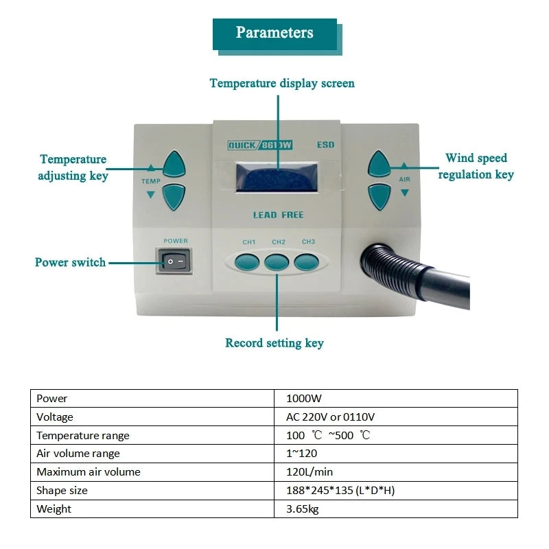 Portable 1000W Soldering Rework Station with Nozzle Set