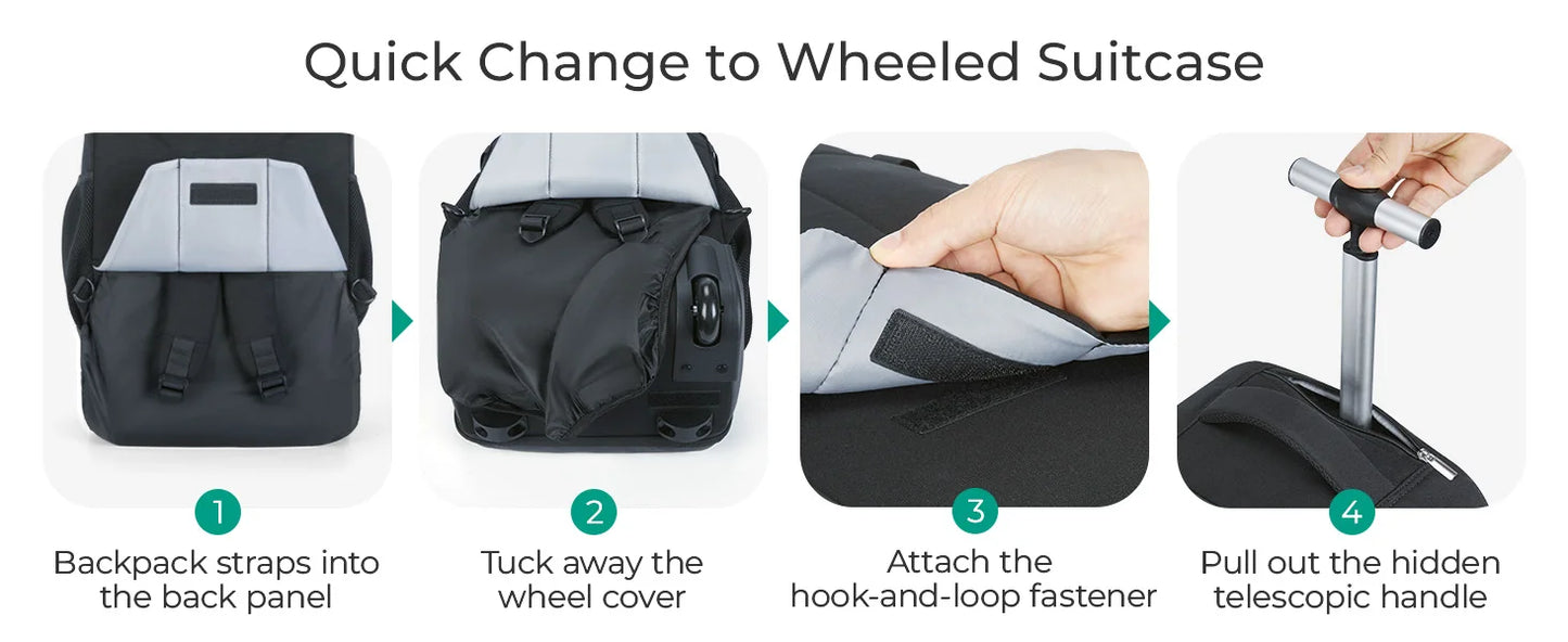 Portable 17" Laptop Trolley Backpack Waterproof Travel Bag