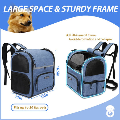 Pet Carrier Bag Foldable Double Shoulder Travel Backpack Blue