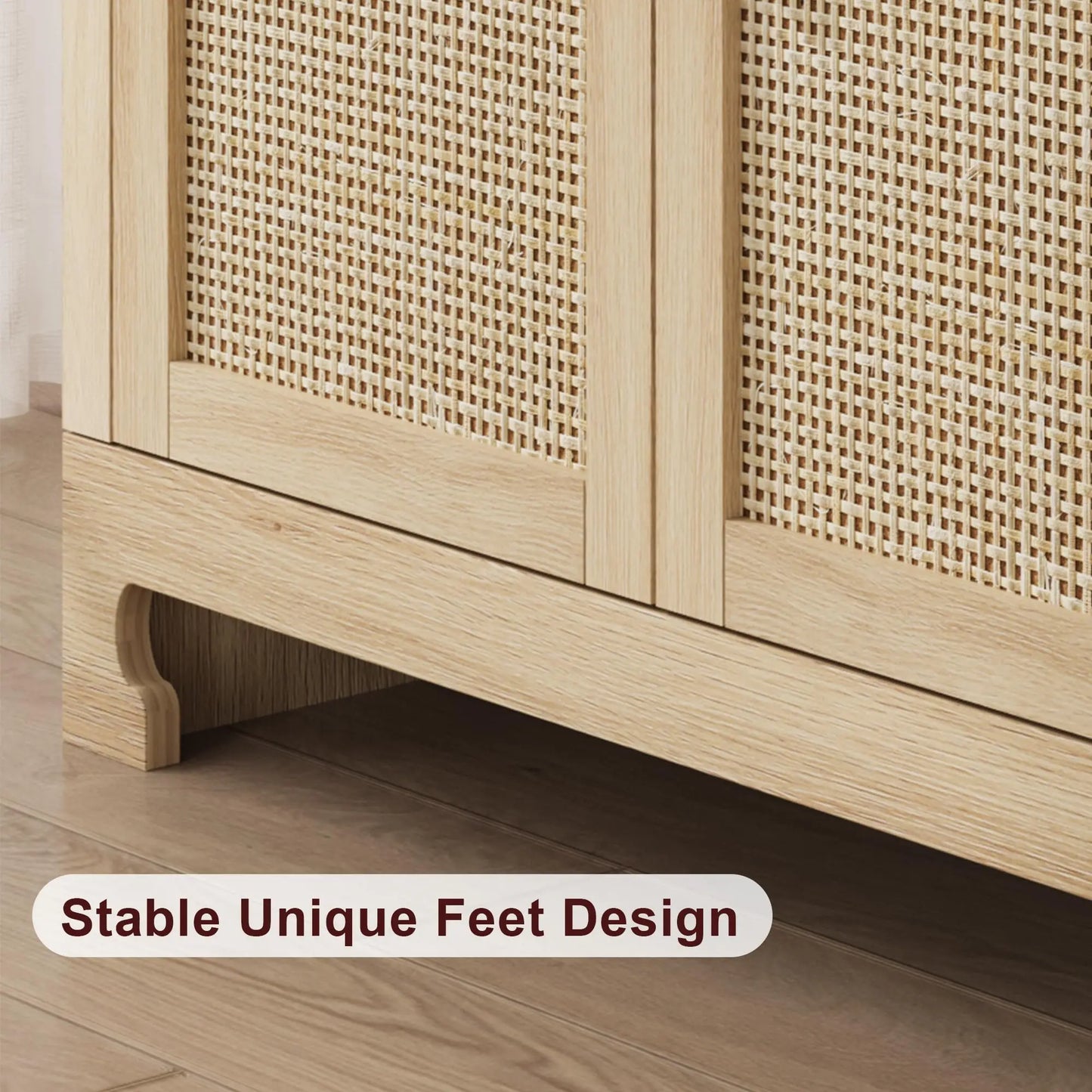 Rattan 4 Door Storage Cabinet Wooden Sideboard Console