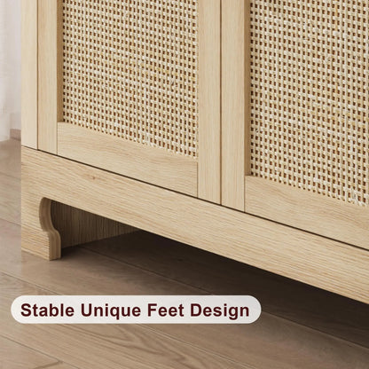 Rattan 4 Door Storage Cabinet Wooden Sideboard Console