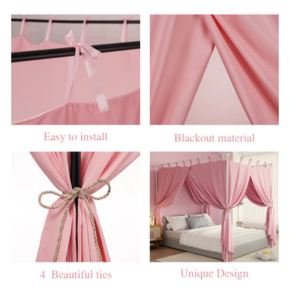 Blackout Canopy Bed Curtains with Top Ties Windproof Design