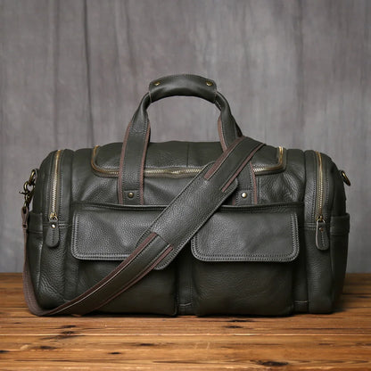 Green Retro Leather Laptop Messenger Bag Travel Carry