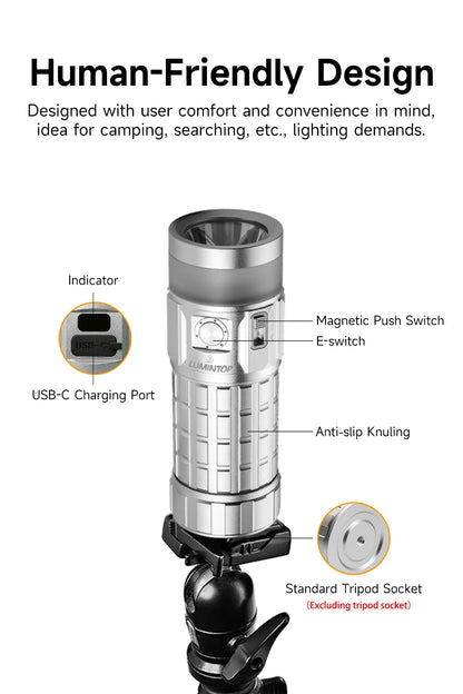 Portable Rechargeable LED Flashlight Remote Control Rainbow Light