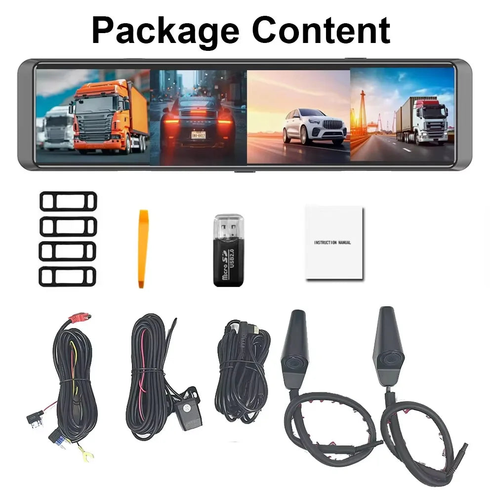4K 4CH Mirror Dash Camera Parking Monitor 128GB