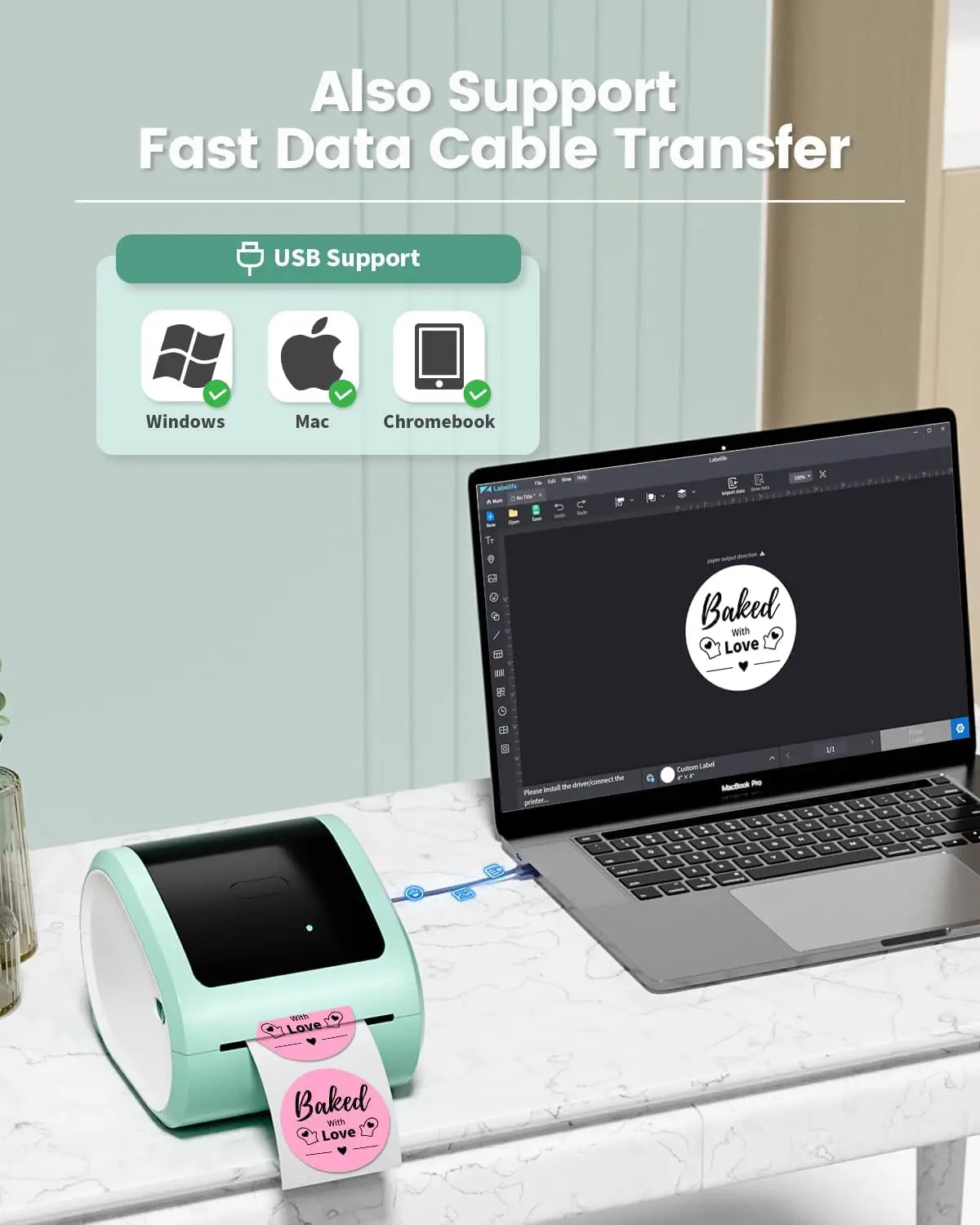 Portable Wireless Thermal Label Printer Bluetooth Shipping Labels