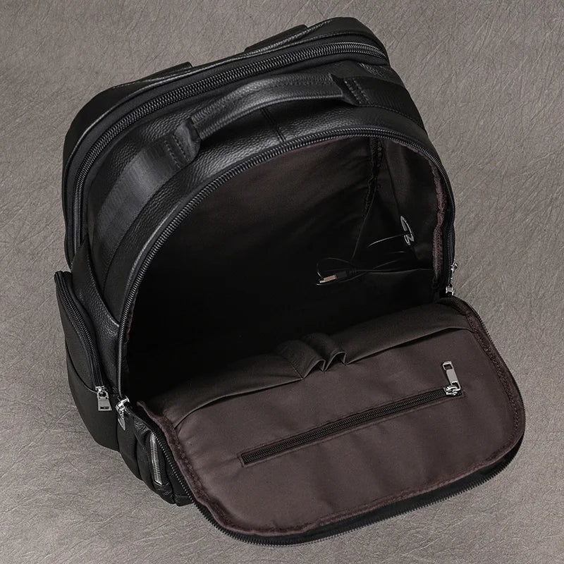 Large Capacity Leather Laptop Backpack with USB Charging