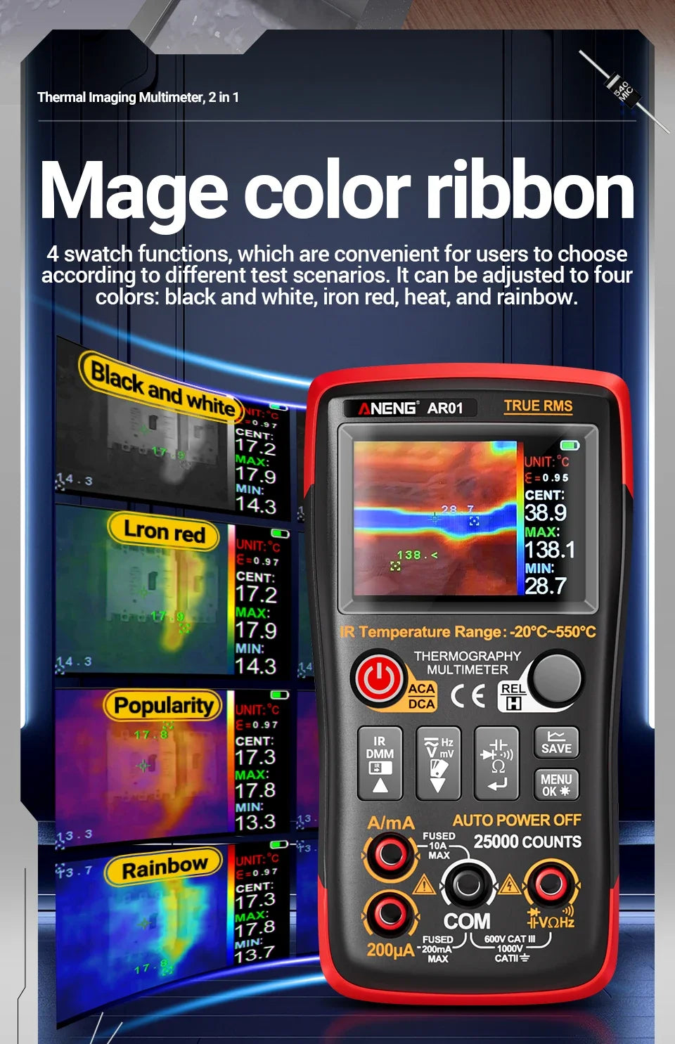 Thermal Imaging Pro Multimeter High-Accuracy 250Mohm Tester
