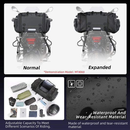 Waterproof Motorcycle Rear Seat Bag Expandable 19L to 45L