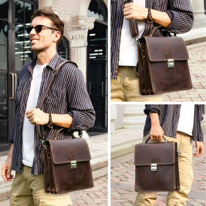 Genuine Leather Shoulder Bag Male Handbag for Tablet