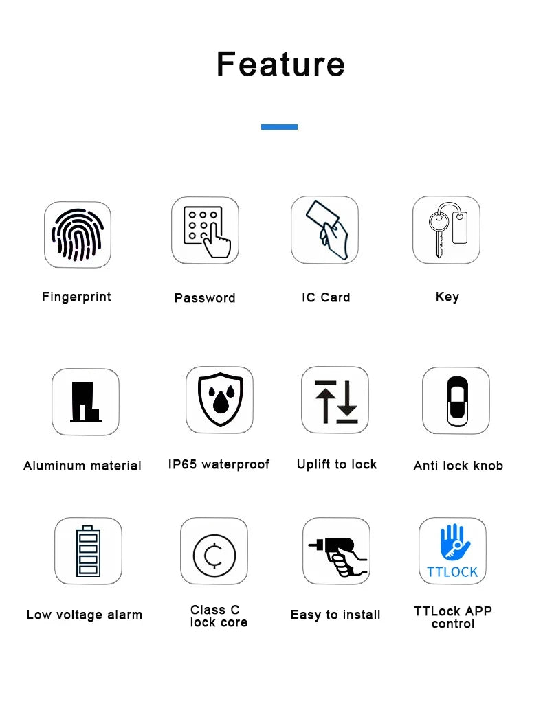 Waterproof Smart Door Lock Fingerprint PIN RFID