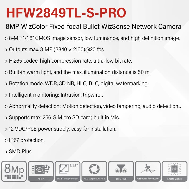 8MP 2.8mm PoE Security Camera Outdoor Night Vision