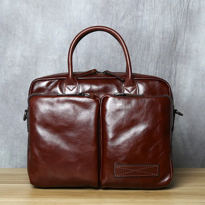 Mens Leather Briefcase Laptop Bag Business Coffee Brown