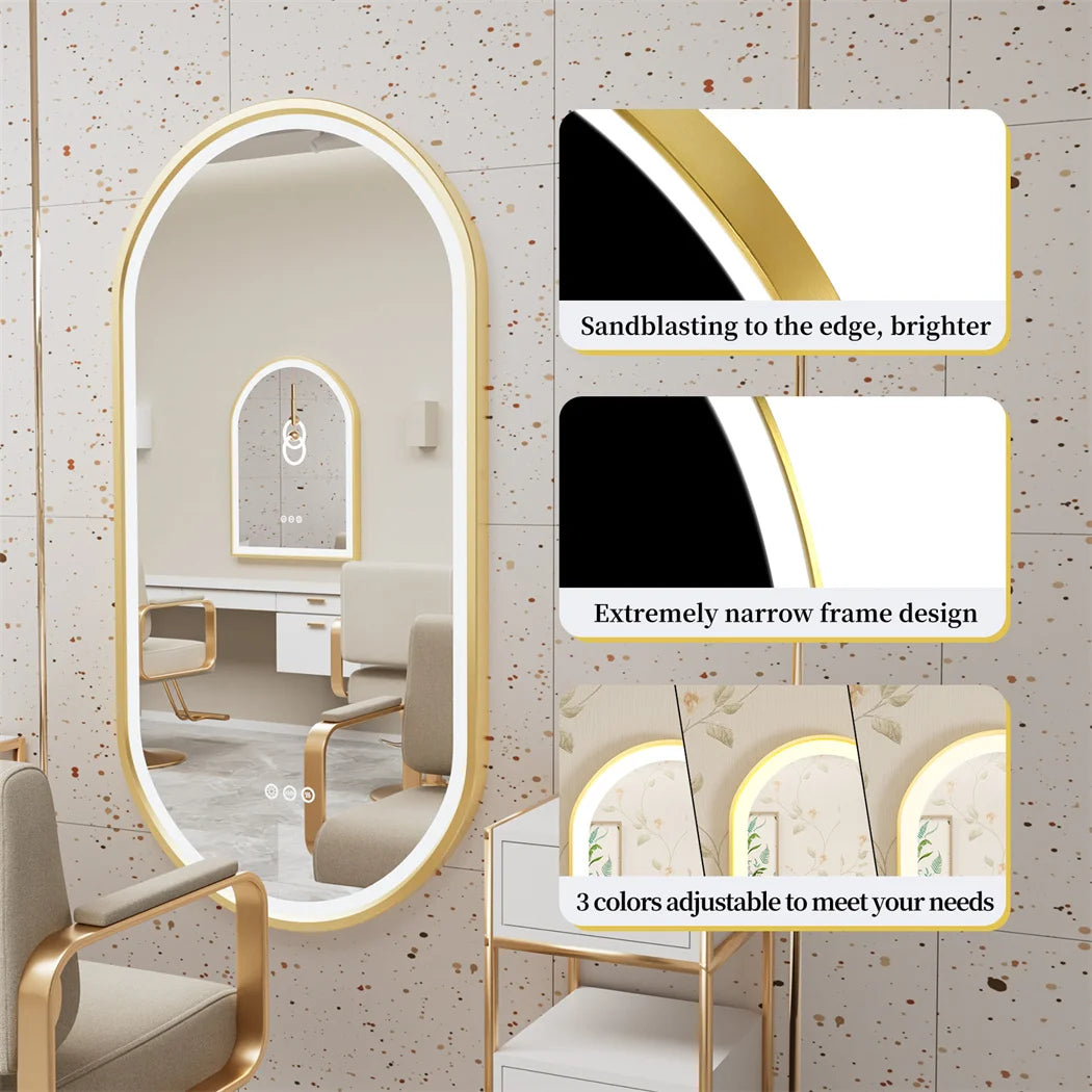 100x50cm Gold Frame Oval Mirror with LED & Demister
