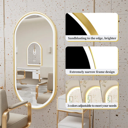 100x50cm Gold Frame Oval Mirror with LED & Demister