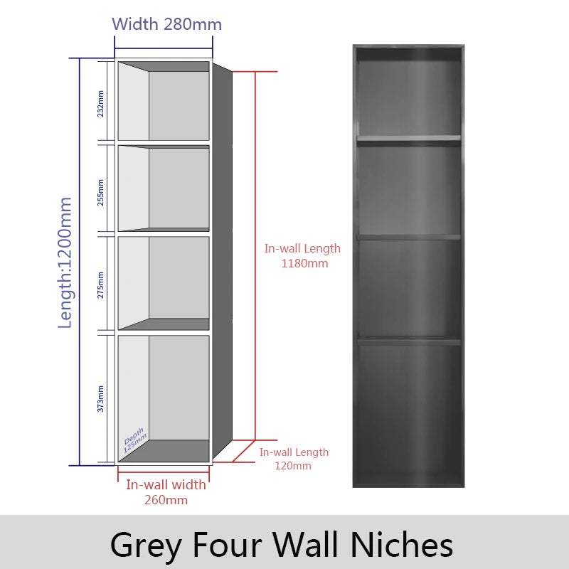4 Layer Stainless Steel Recessed Bathroom Shelf