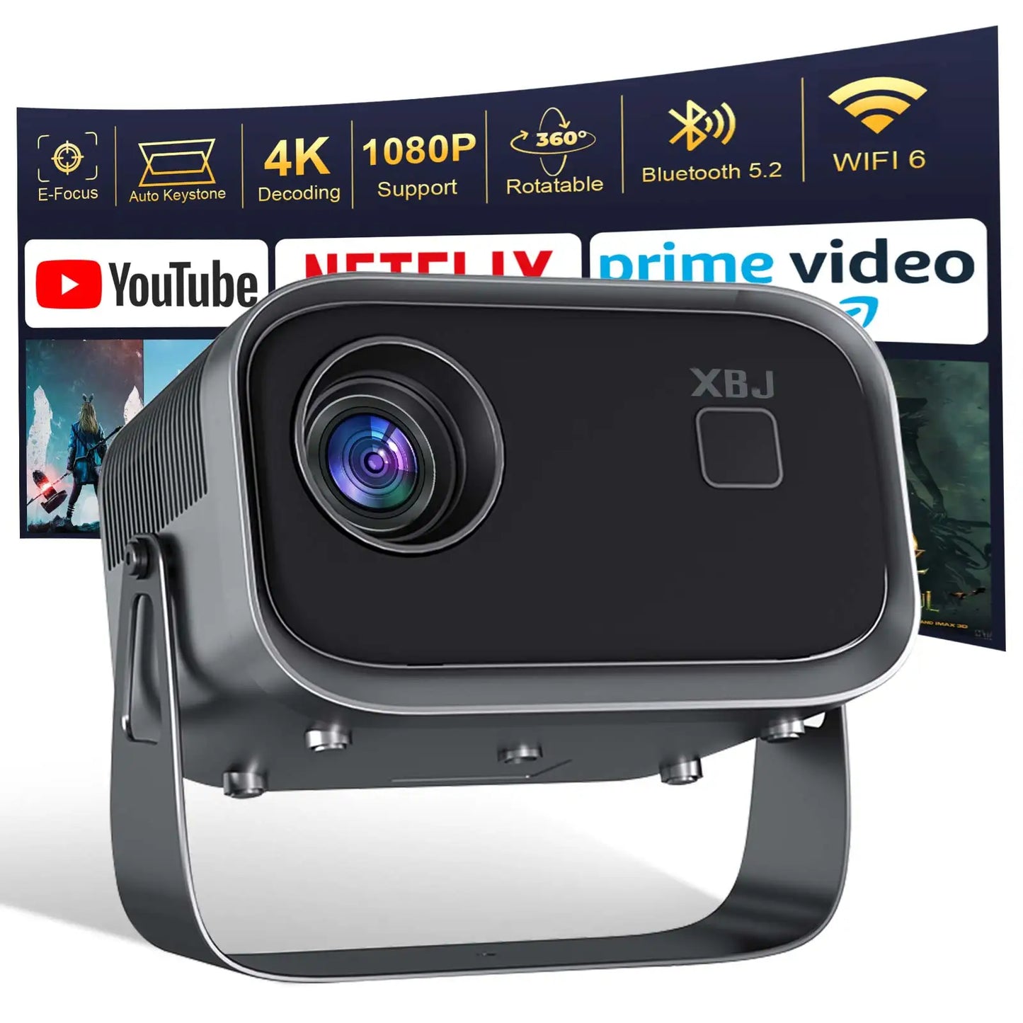 Portable 4K Projector WiFi 6 Bluetooth Auto Keystone