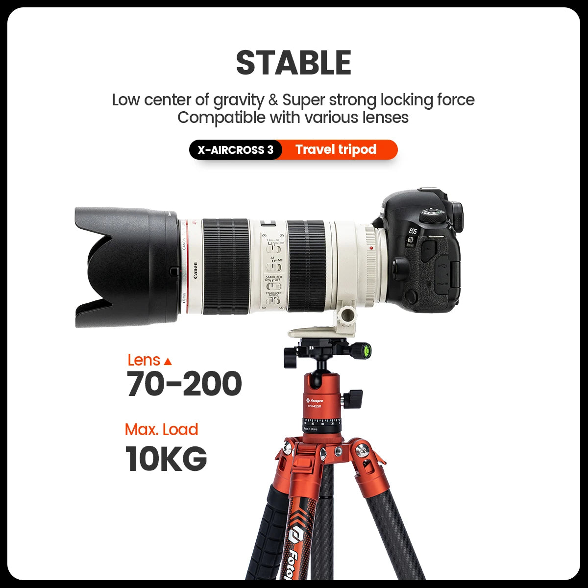 Portable Carbon Fiber Tripod for DSLR and Mirrorless Cameras Orange