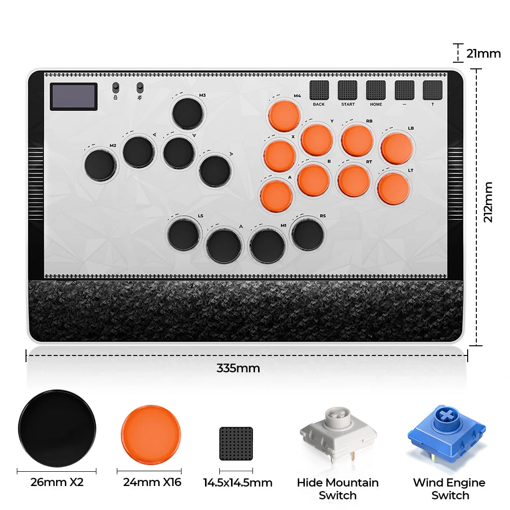 White All-Button Hitbox Fight Stick for PC PS4 PS5