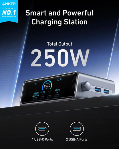 6-Port GaN USB-C Charging Station with Smart Dial
