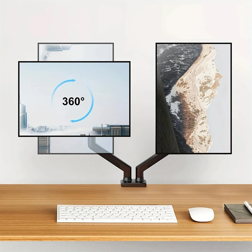 Black Dual Monitor Desk Mount Arm Adjustable to 32 Inches