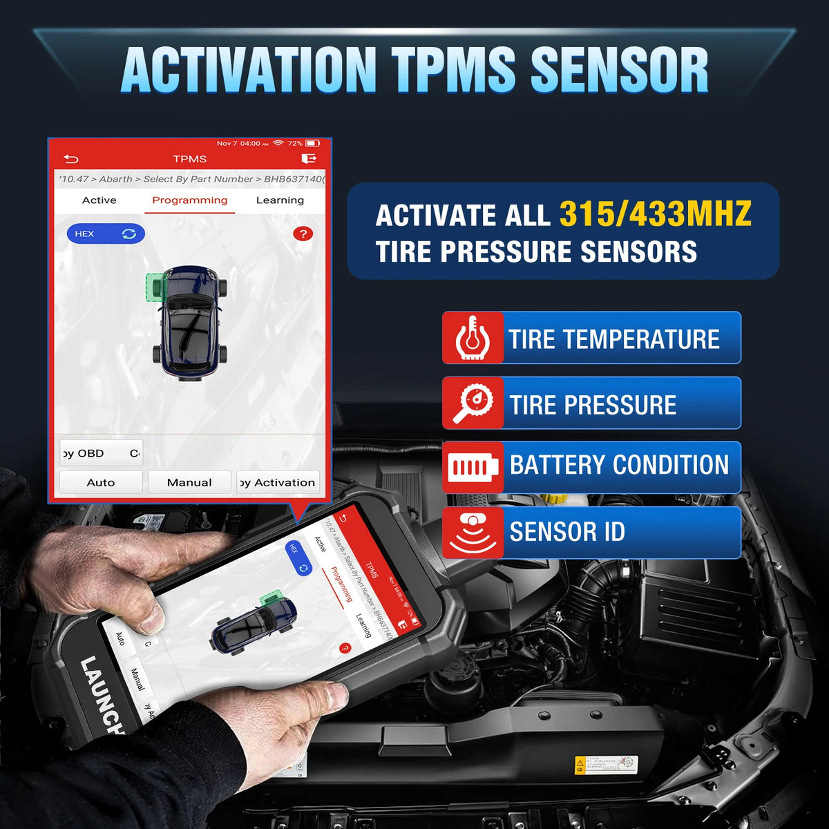 TPMS Sensor Programming Tool 315/433MHz Tire Pressure Scanner