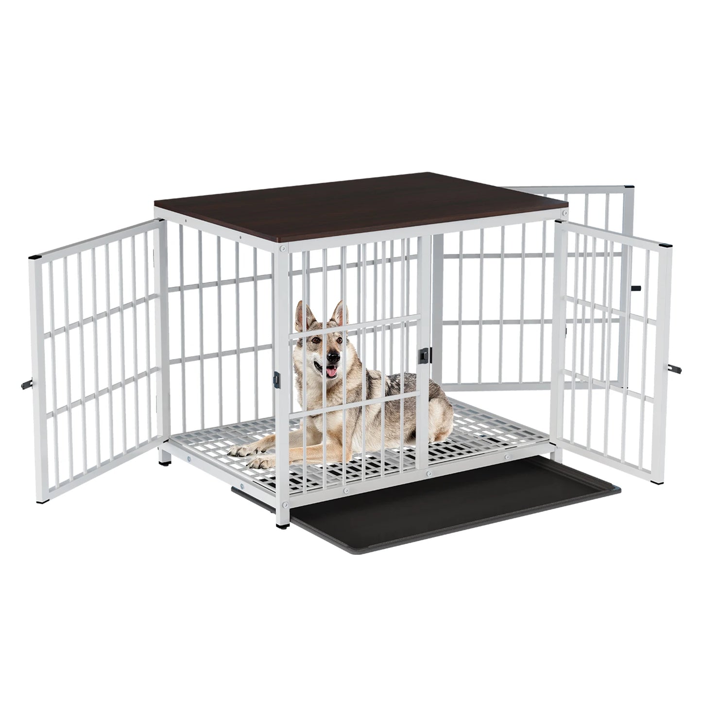 Wooden Metal Dog Kennel Furniture White L