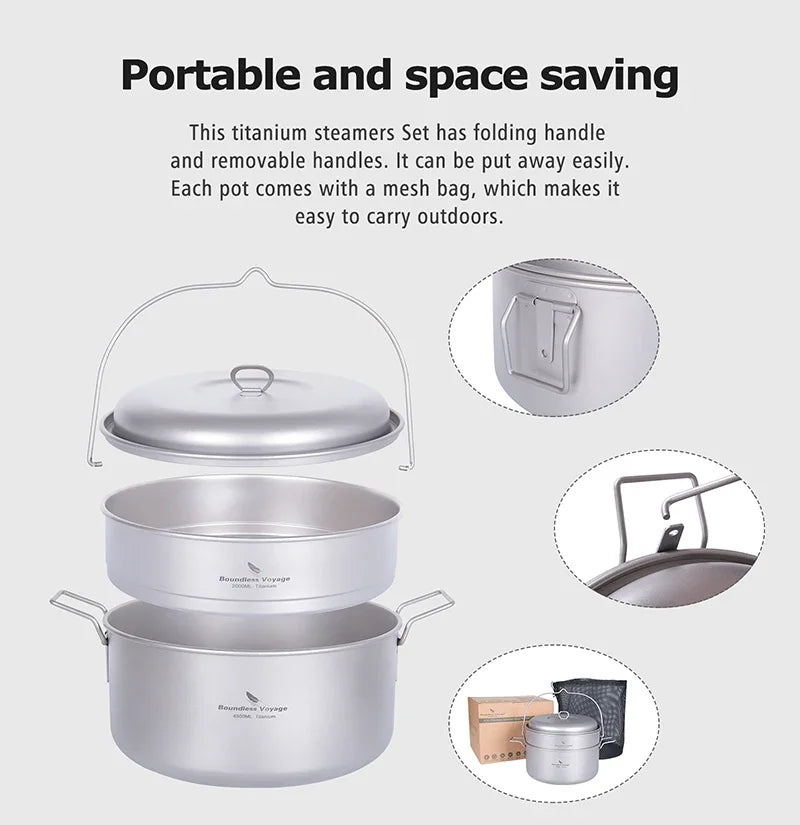 Portable 4.5L Titanium Pot with 2L Steamer Set