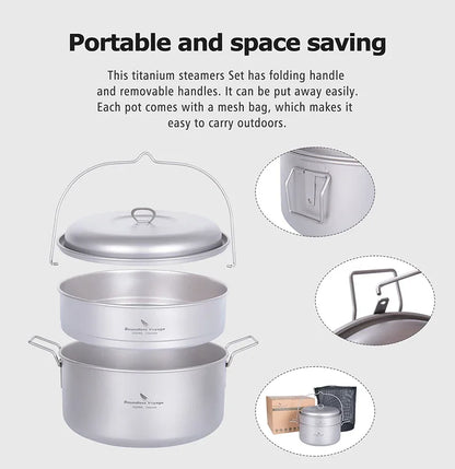 Portable 4.5L Titanium Pot with 2L Steamer Set
