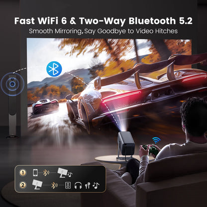 4K Portable Projector with Auto Focus and WiFi6