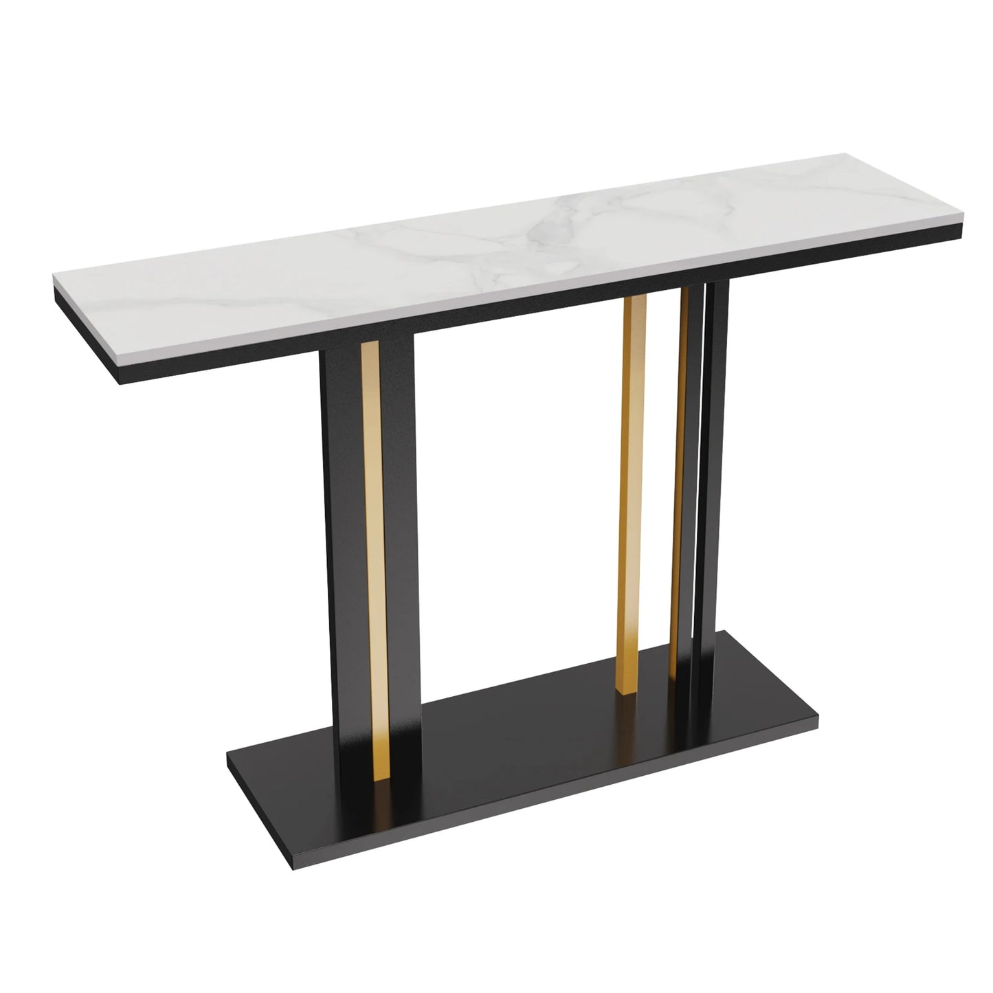Narrow Stone Top Console Table with Pedestal Base