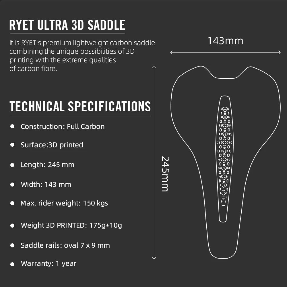 Ultralight 3D Printed Bike Saddle 175g for Road and MTB
