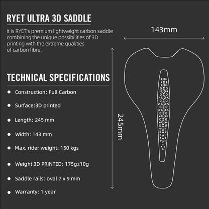 Ultralight 3D Printed Bike Saddle 175g for Road and MTB