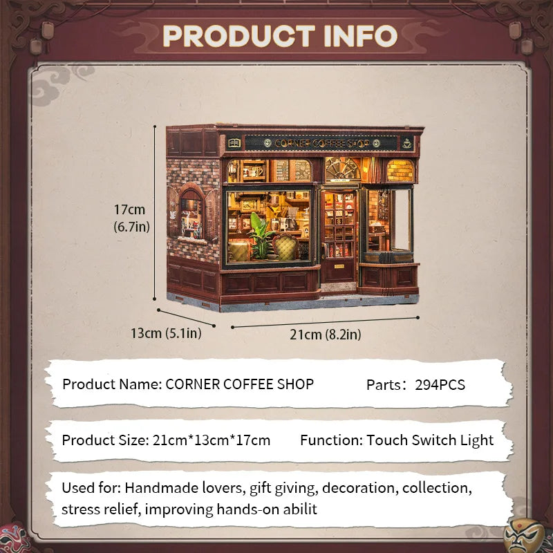 DIY Book Nook Kit Corner Coffee Shop with LED Light