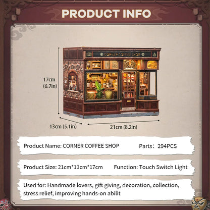 DIY Book Nook Kit Corner Coffee Shop with LED Light