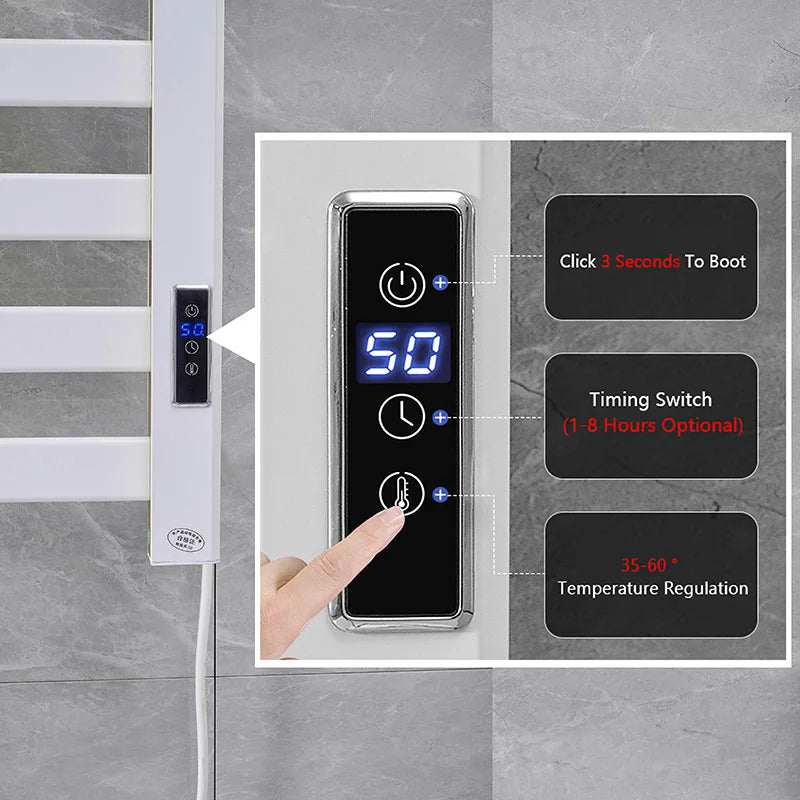 58cm Black Smart Electric Towel Rail for Bathroom