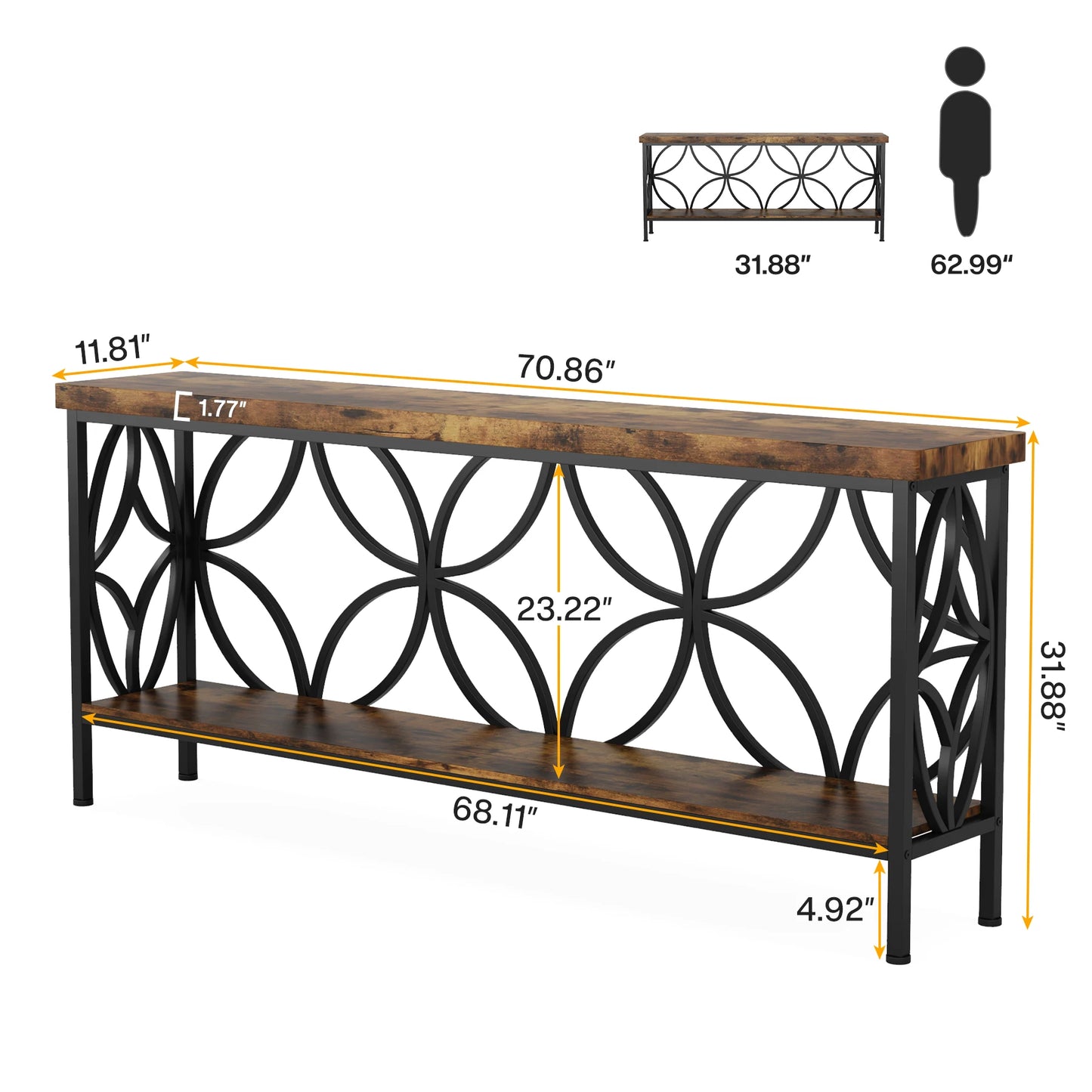 Sofa Table with Storage for Entryway & Living Room