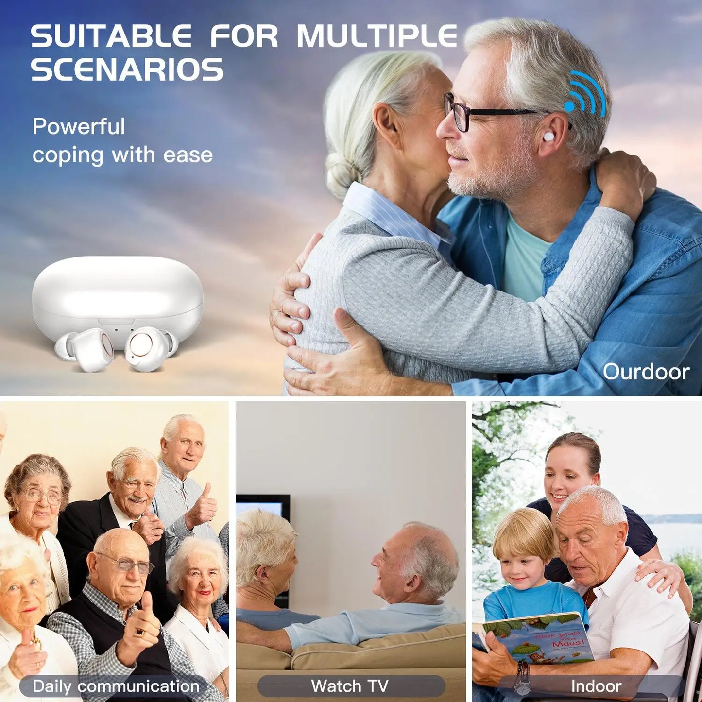 White Mini Magnetic Hearing Amplifier for Seniors