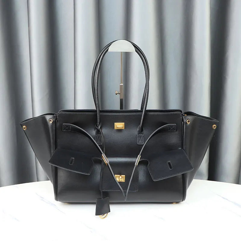 Large Black Gold Leather Tote Bag Spacious
