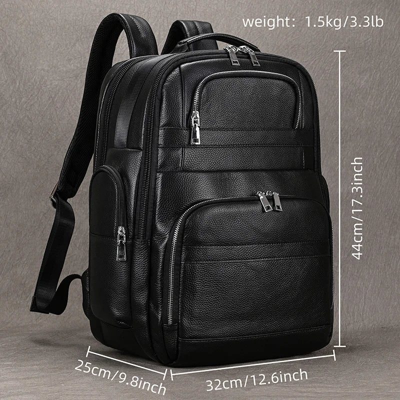 Large Capacity Leather Laptop Backpack with USB Charging