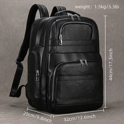 Large Capacity Leather Laptop Backpack with USB Charging