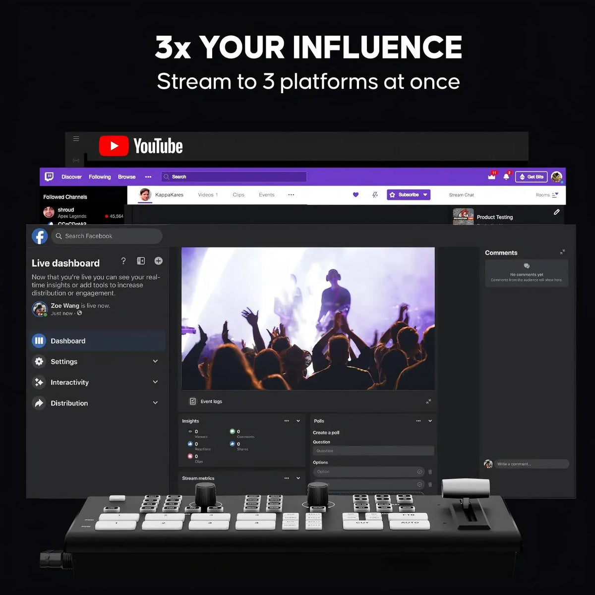 HDMI SDI Multi-Camera Video Mixer for Live Broadcasts