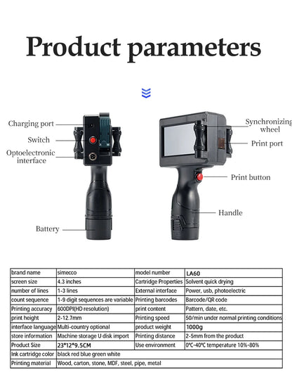 Smart Handheld Inkjet Printer 1 Ink for Packaging