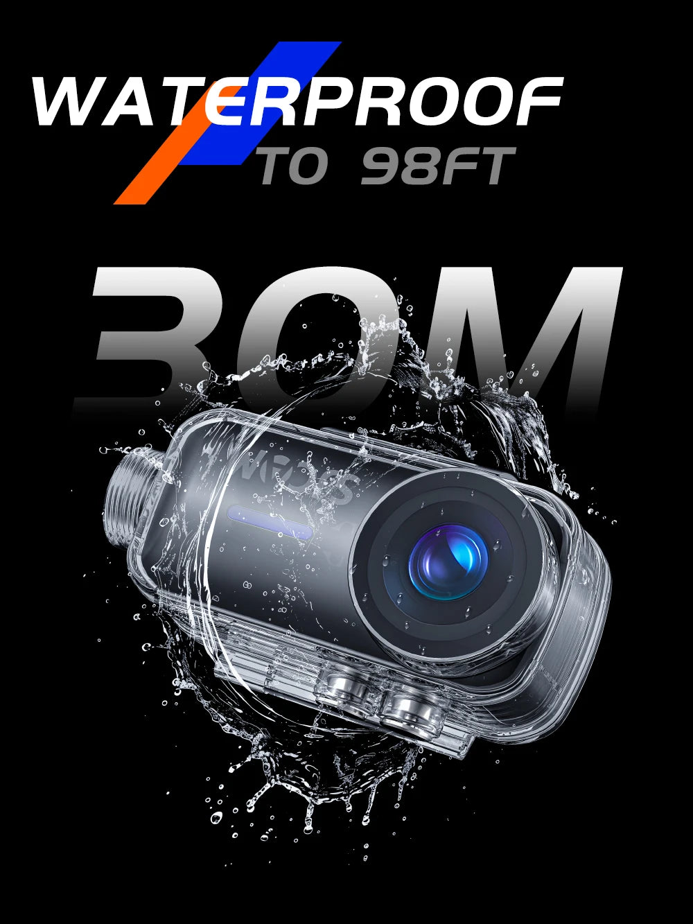 4K Waterproof Action Camera 30m WiFi Stabilized Black