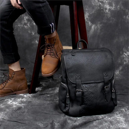 Men Leather Backpack 15.6 Inch Laptop Travel School Bag