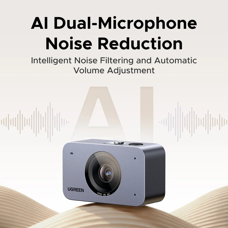 4K Auto Focus Webcam with AI Noise Reduction Microphone