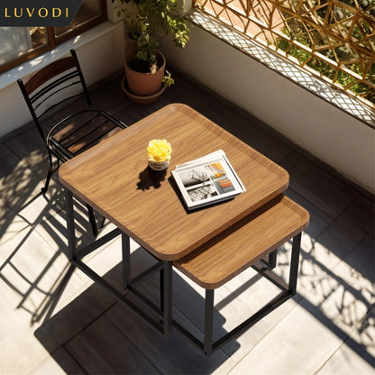 2-in-1 Irregular Wooden Coffee Table Set with Triangle Legs