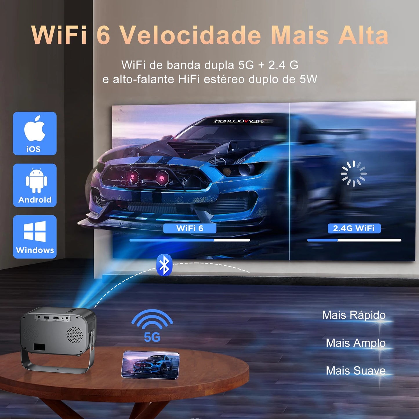 Portable 4K Projector WiFi 6 Bluetooth Auto Keystone