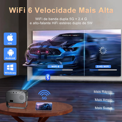 Portable 4K Projector WiFi 6 Bluetooth Auto Keystone