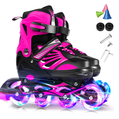 Adjustable Kids Inline Skates LED Wheels Pink